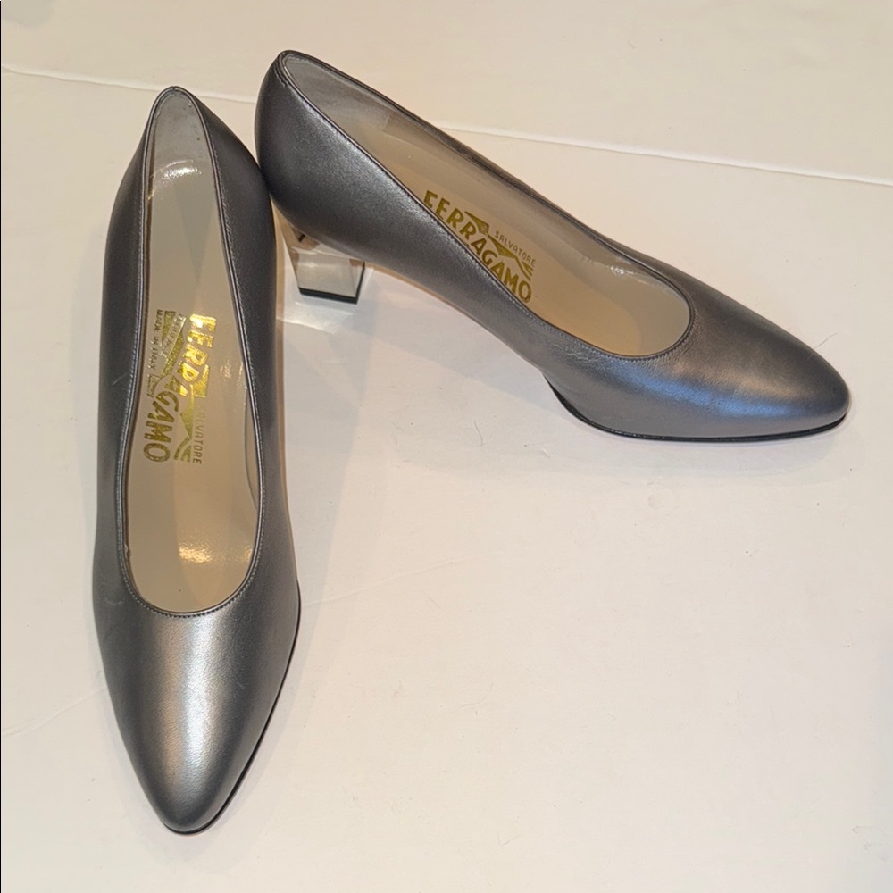 Stunning Salvatore Ferragamo Silver Heels Timeless Elegance NWOT